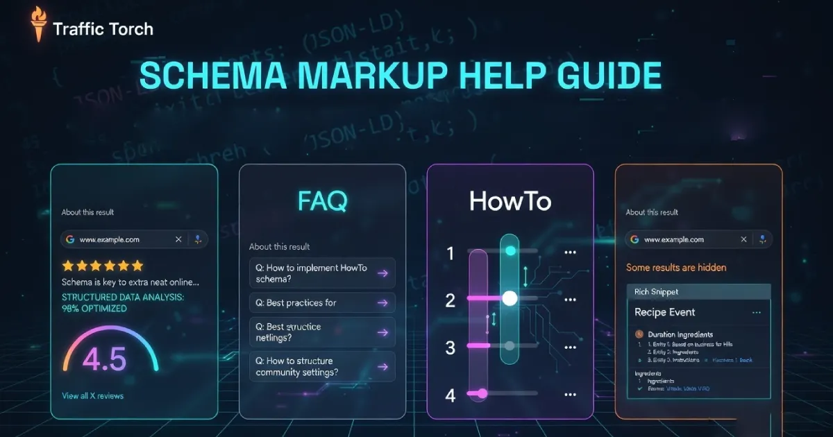Schema Markup Help Guide 2026 – Unlock Rich Results with JSON-LD: FAQ, HowTo, Review, JobPosting, Course & More – Traffic Torch