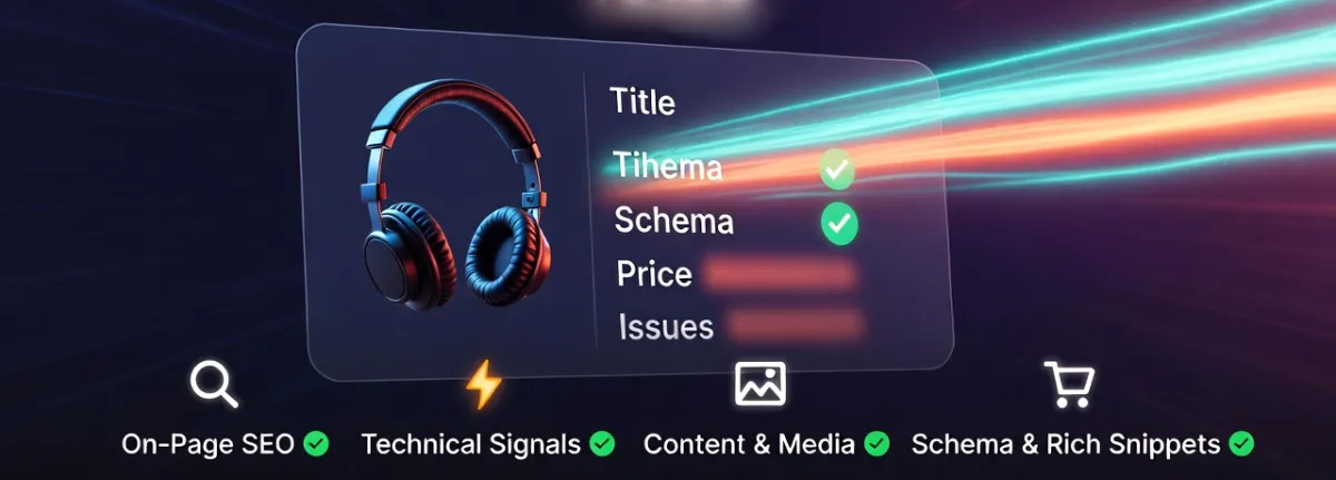 Traffic Torch Product SEO Tool – 360° product page audit, eCommerce signals, schema markup, rich snippet optimization, priority fixes and predictive ranking gains